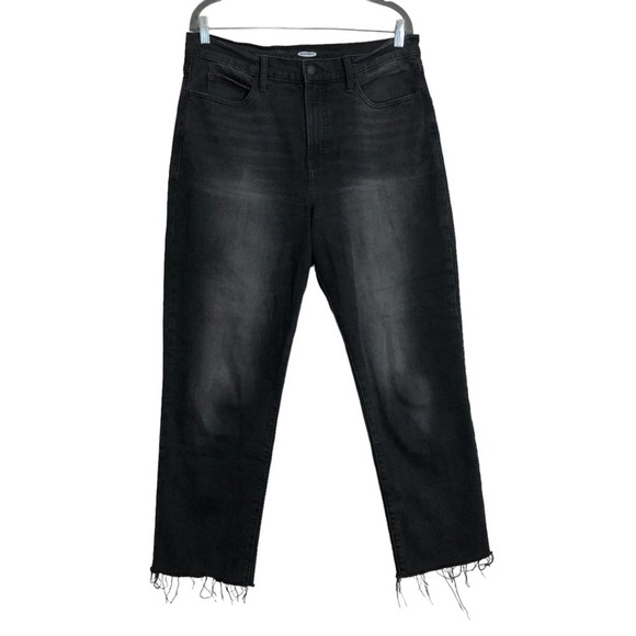 Old Navy Wider Straight Leg Raw Fringe Hem Black Denim Jeans 12 - Picture 1 of 11